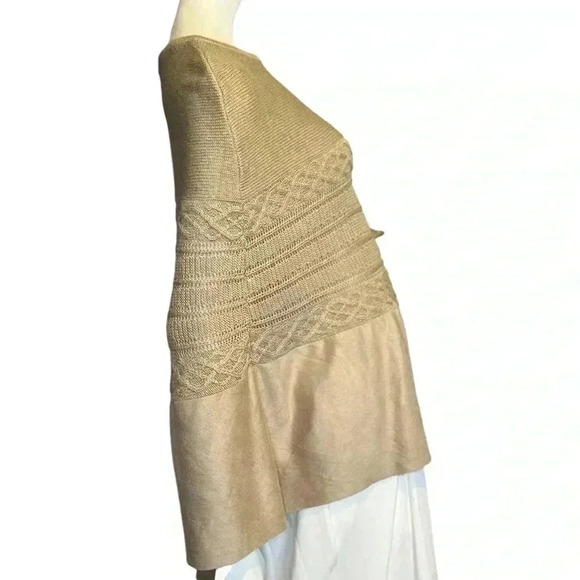 Chico s sueded trim knit poncho tan brown asymmetrical size xl. - Picture 3 of 11